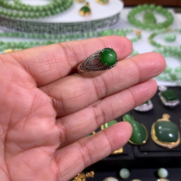 和田玉银S925镶嵌戒指