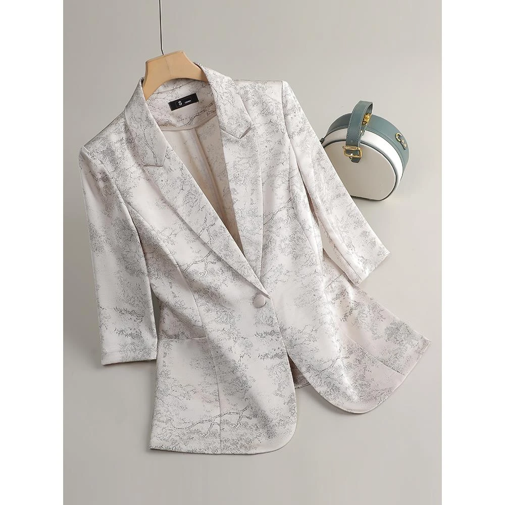 新中式西装外套女春夏2025新款气质修身显瘦通勤职业中袖西服上衣