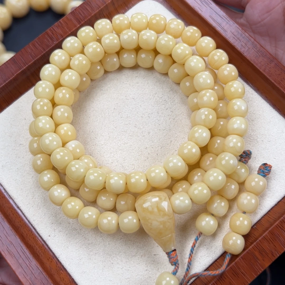 蜜蜡未镶嵌手链8.5mm奶白浓蜡 45.5