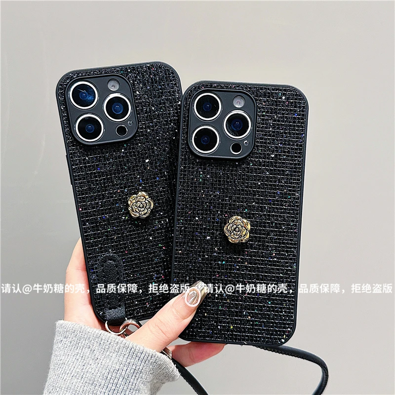 肤感直边黑闪钻适用苹果iPhone17/华为荣耀/OPPO/VIVO/小米手机壳