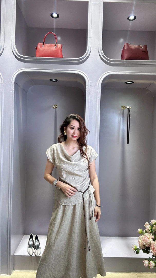 通勤风少女风纯色宽松时尚亚麻套装