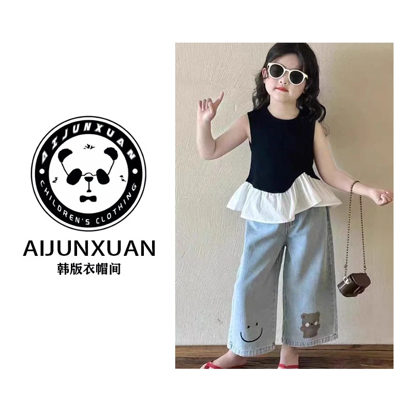 【专属定制】2025韩版女童时髦背心荷叶边娃娃衫