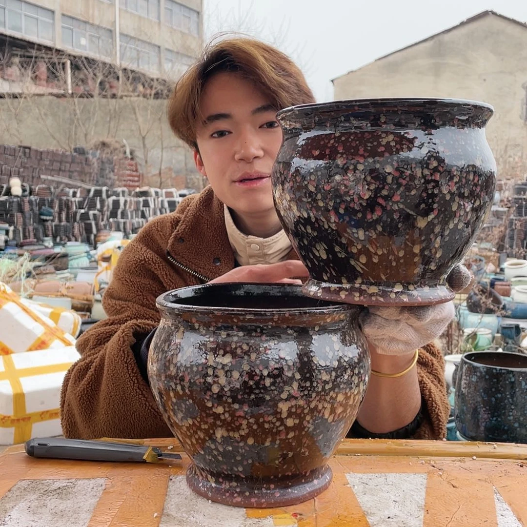 无铅玻璃宜兴紫砂花盆20/18