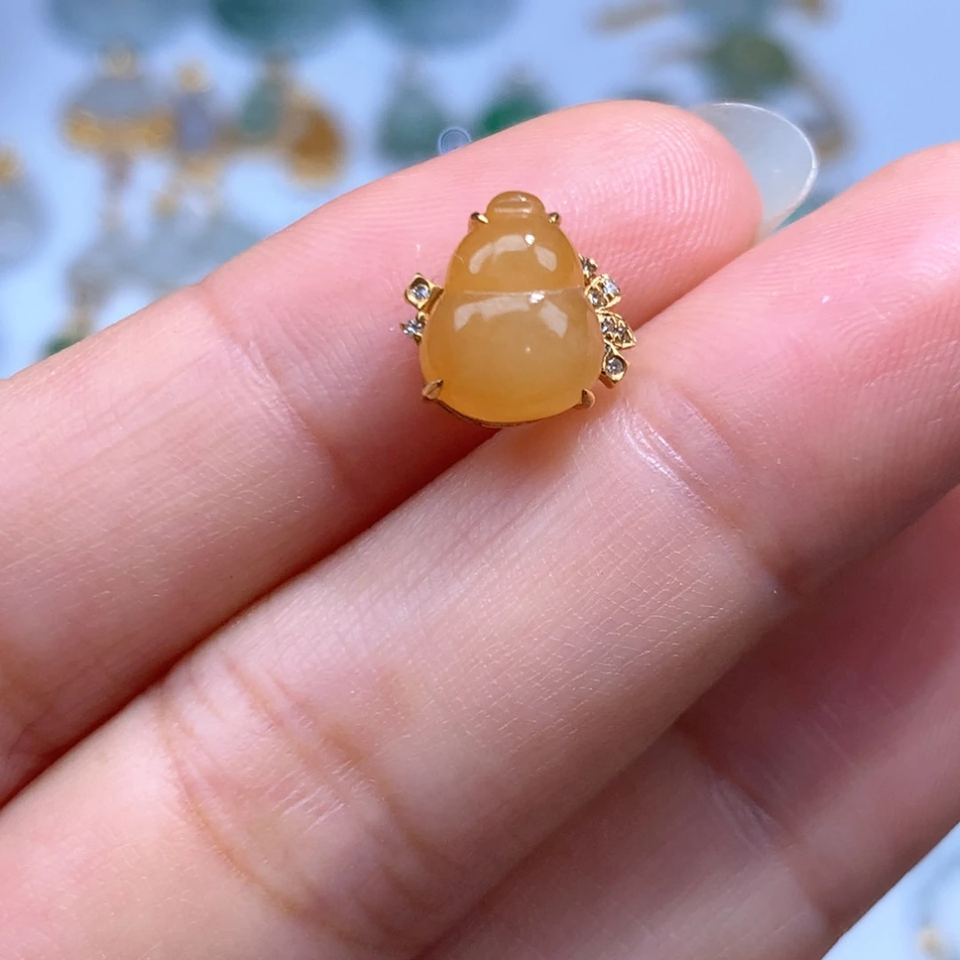 吊坠(不含链)18K金镶嵌翡翠葫芦