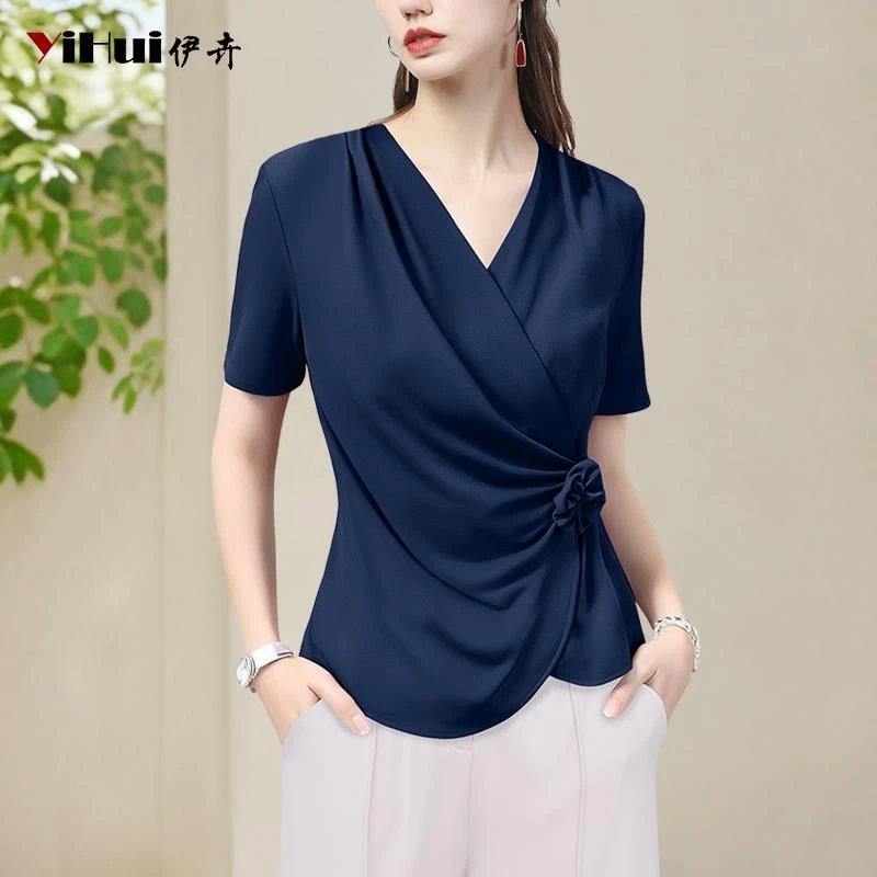 YIHUI伊卉设计感针织衫女短袖上衣交叉掐腰显瘦收腰T恤SD255970