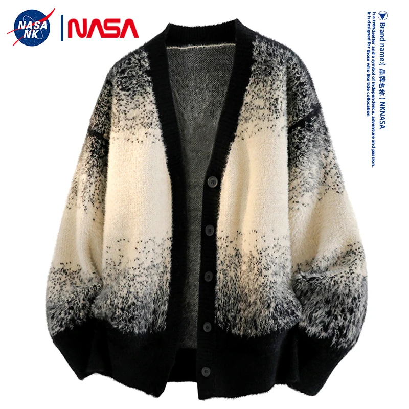 NASA联名开衫毛衣男士秋冬季2025新款百搭宽松渐变色针织衫外套潮