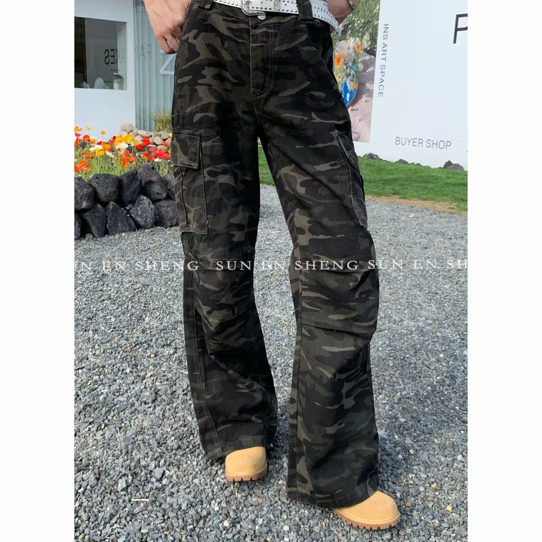 孙恩盛【强烈推荐】美式复古水洗工装裤男女宽松直筒多口袋阔腿裤