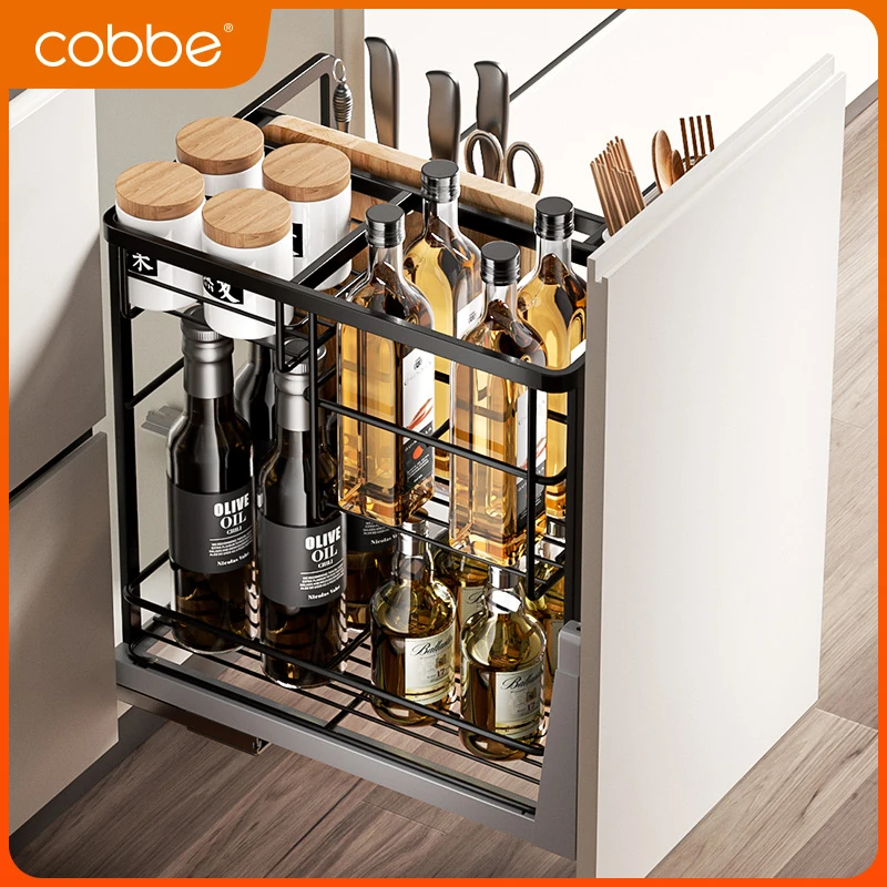 卡贝调味拉篮窄304实心厨房网状调料篮双层抽屉式橱柜置物架拉篮