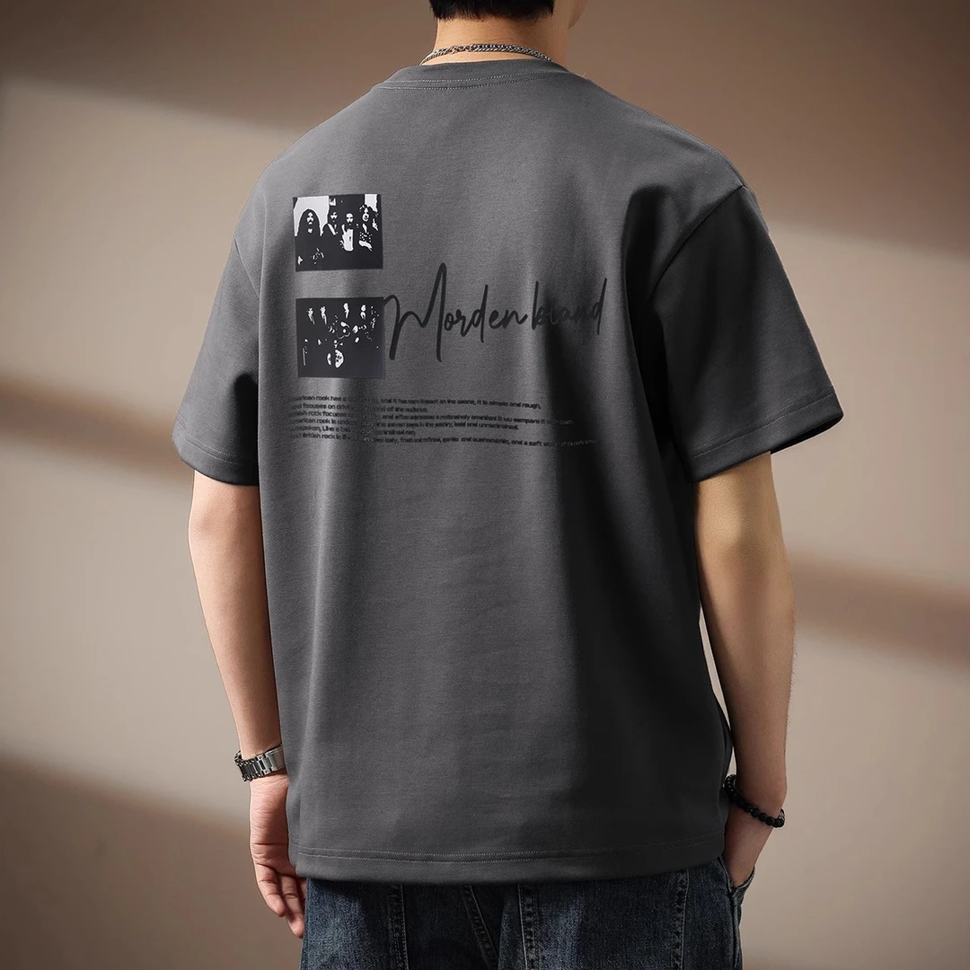 MR.MUDI/穆迪先生美式潮印花圆领短袖T恤男夏季纯棉半袖宽松休闲