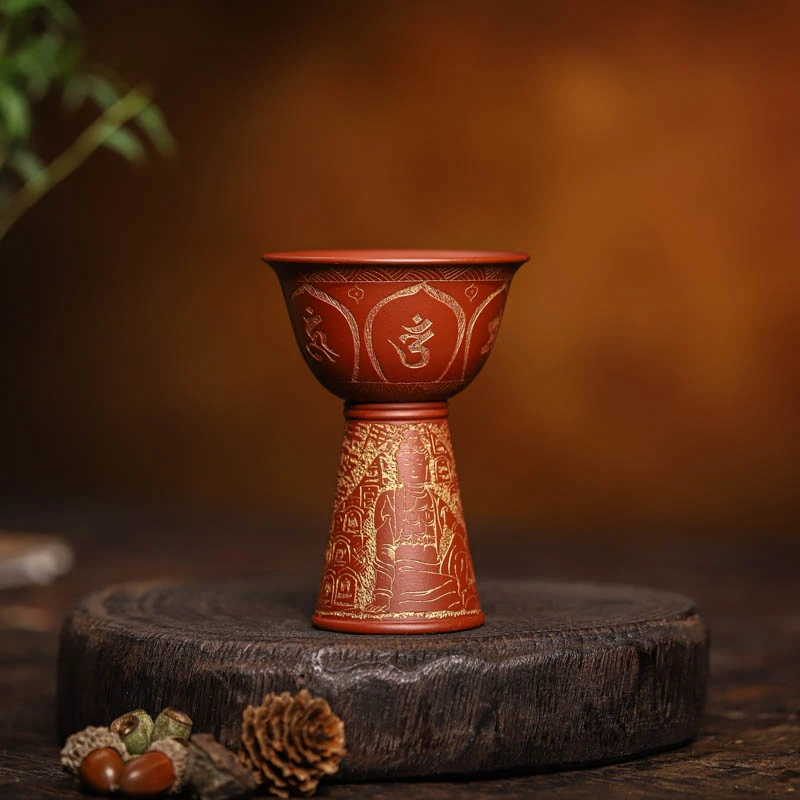 手工杯 | 九斋六字真言紫砂主人杯  一杯双用