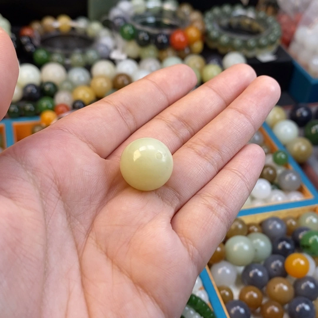 和田玉手串未镶嵌福利柠檬黄单珠z 16