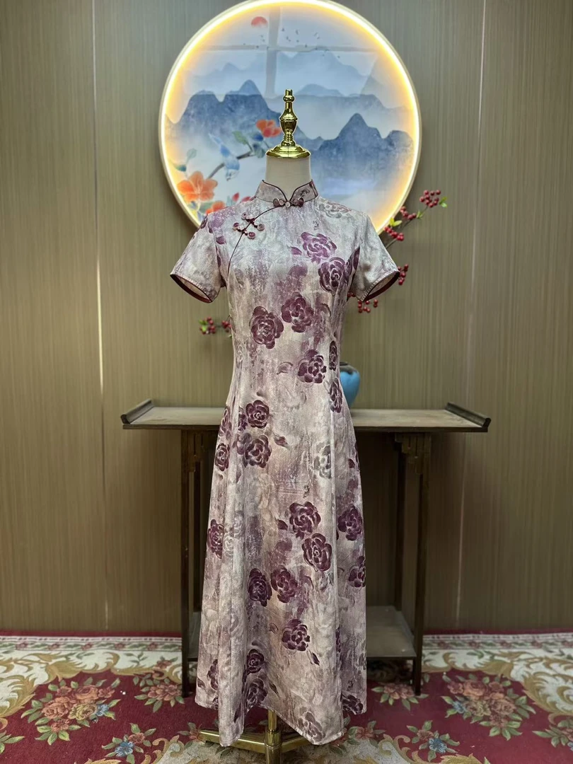 画中妆 日常气质文艺国风复古优雅奥黛改良长款旗袍