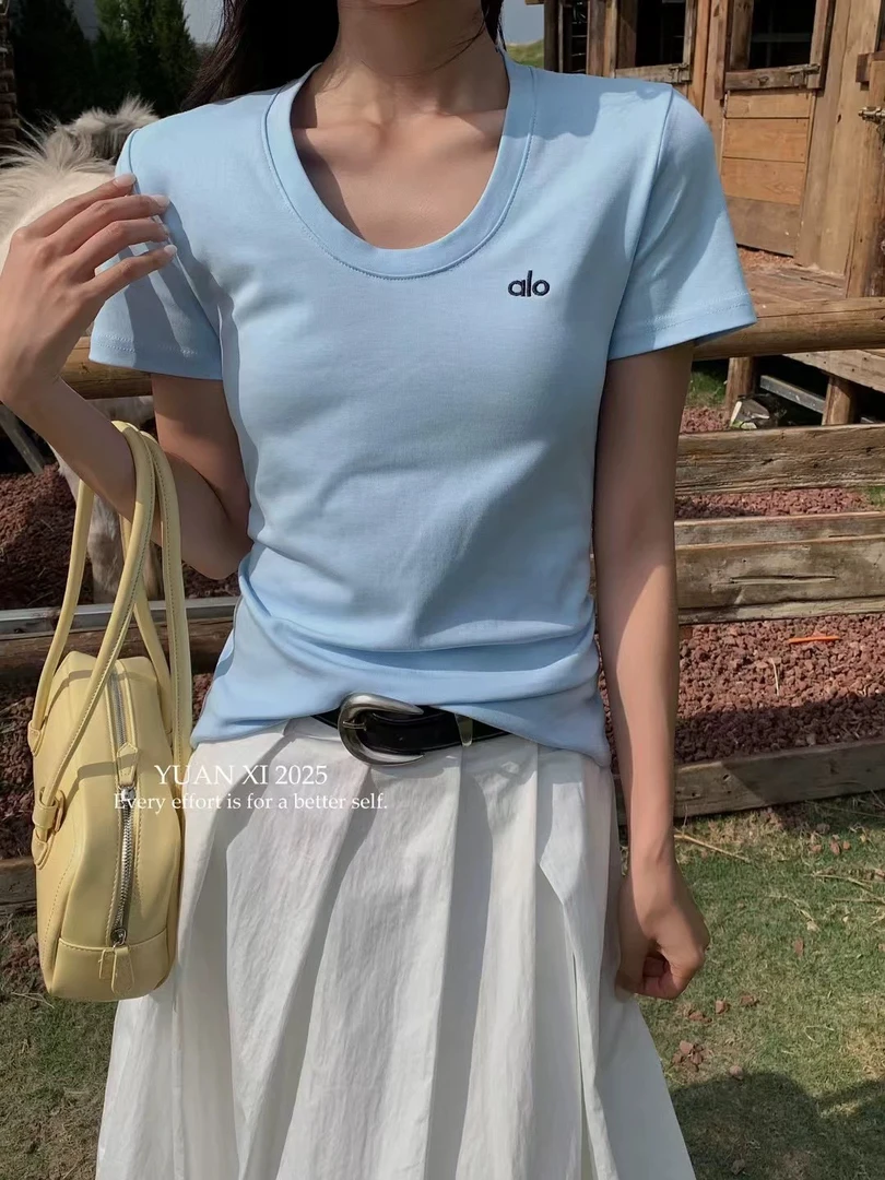 7033夏季新款字母简约百搭显瘦小飞袖上衣潮