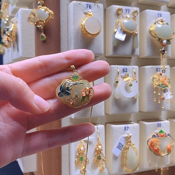 和田玉颈饰银S925镶嵌