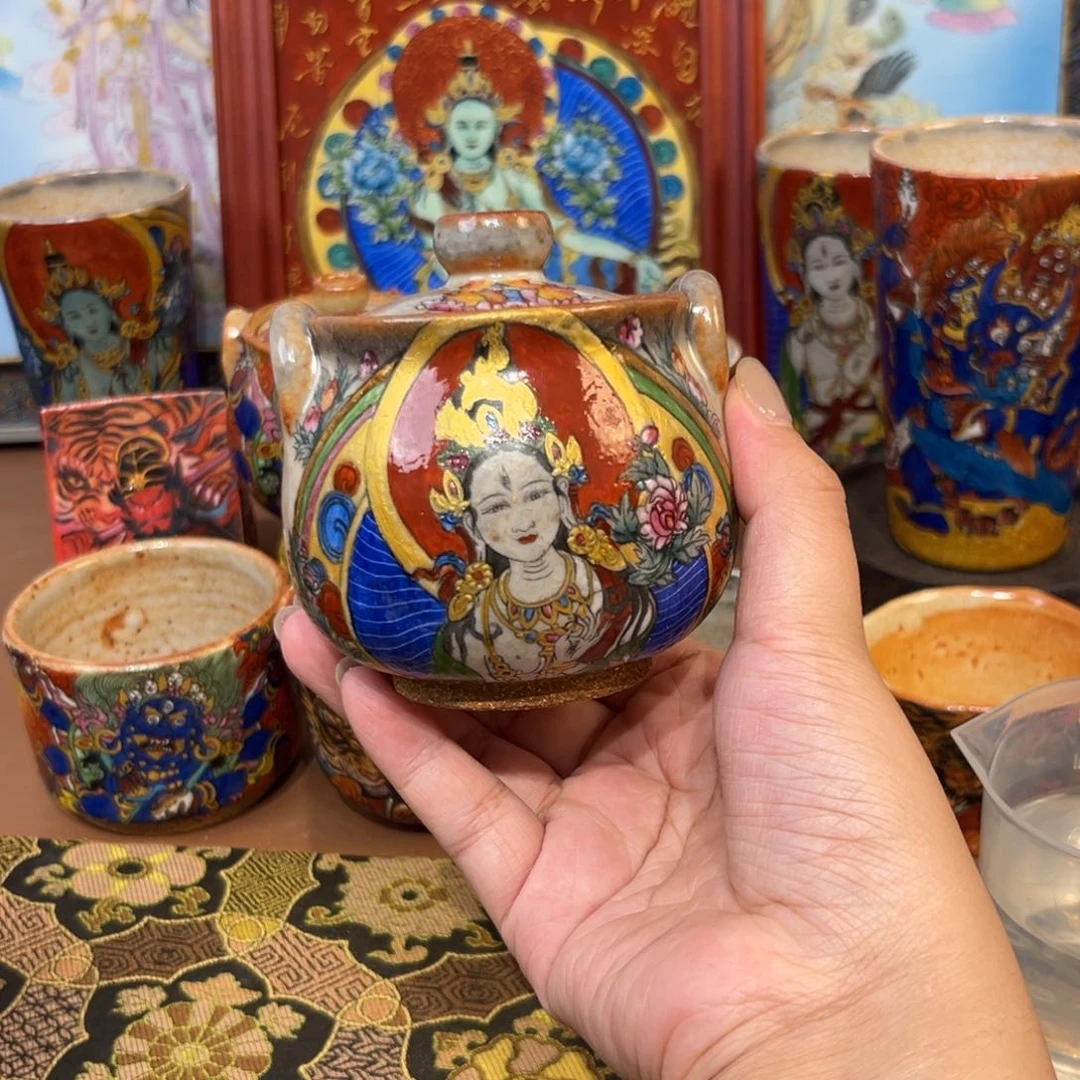 手工手绘白度母宝瓶