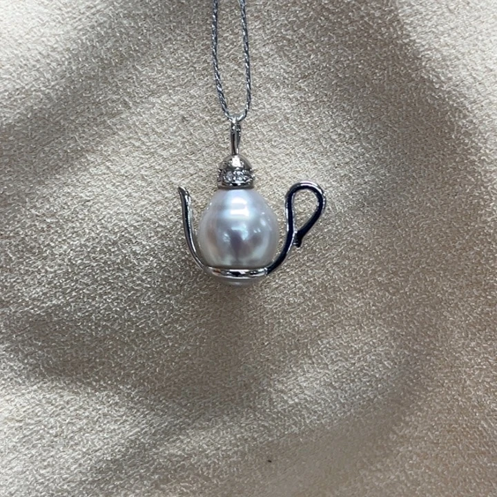 吊坠(不含链)银S925镶嵌海水珍珠9-10mm宝石光8号