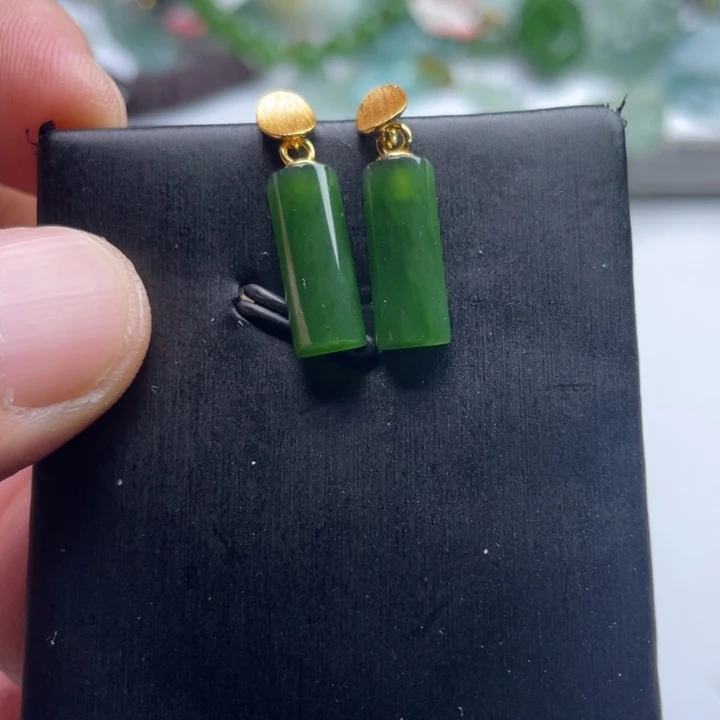 和田玉银S925镶嵌颈饰耳钉