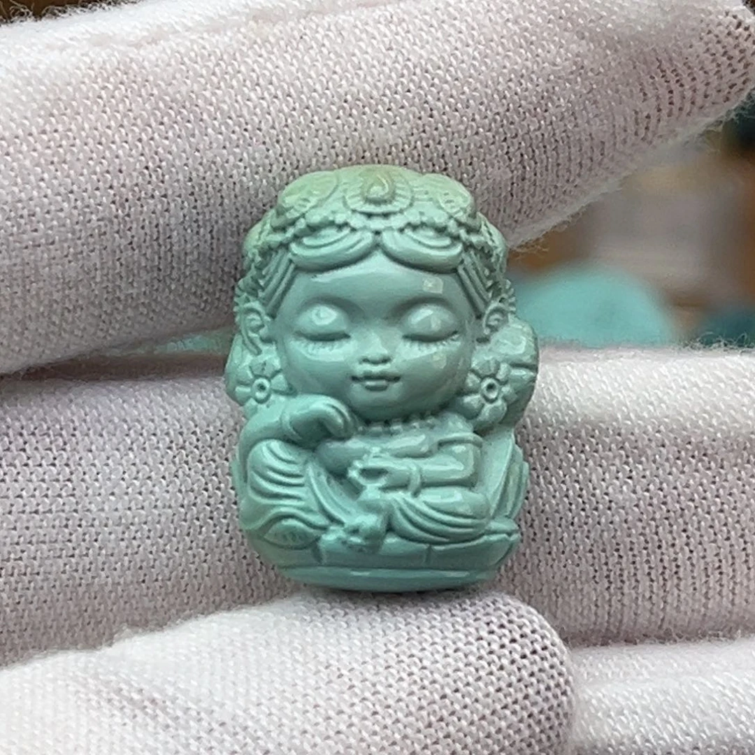 未镶嵌绿松石珠宝奇石翠雕萌颜绿度母