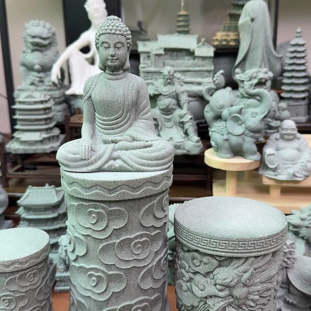 石材青砂石大云柱➕观音如来