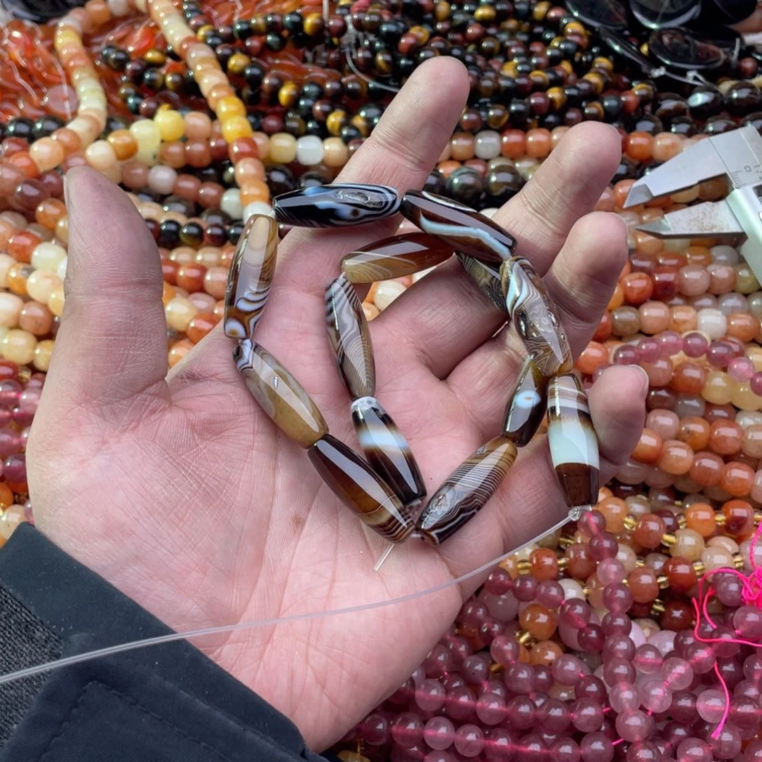 玛瑙/玉髓珠宝半成品未镶嵌一条装10*30玛瑙桶珠有瑕