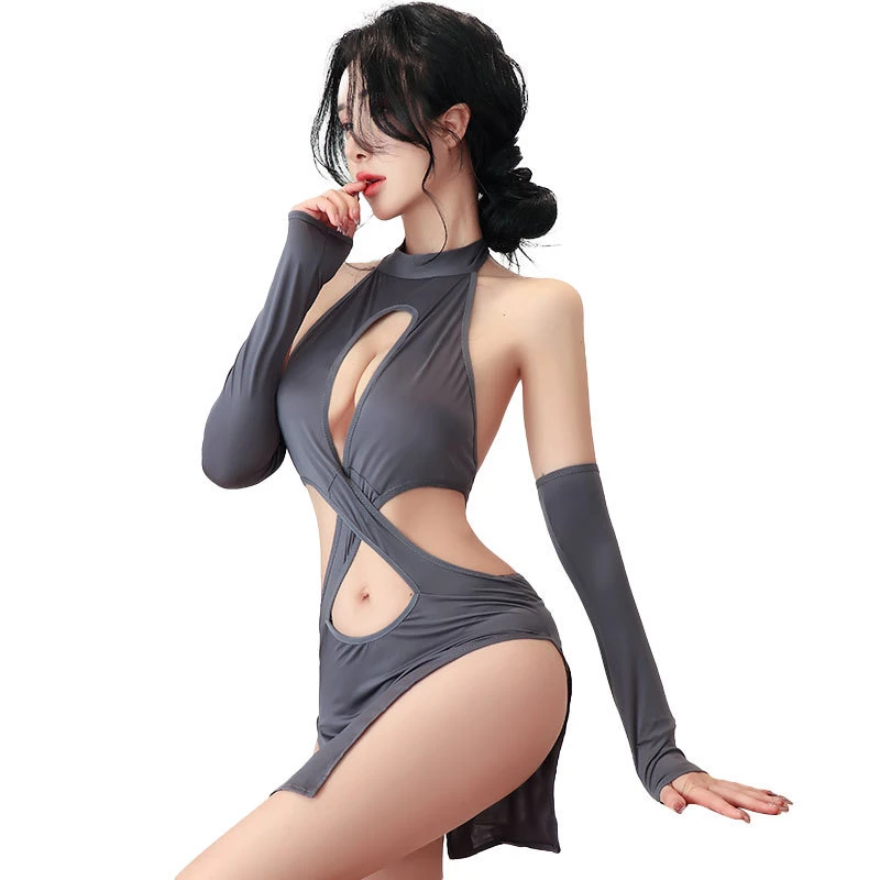 秘密屋-女士连体交叉挂脖旗袍美背镂空女士睡衣显瘦气质性感夏季