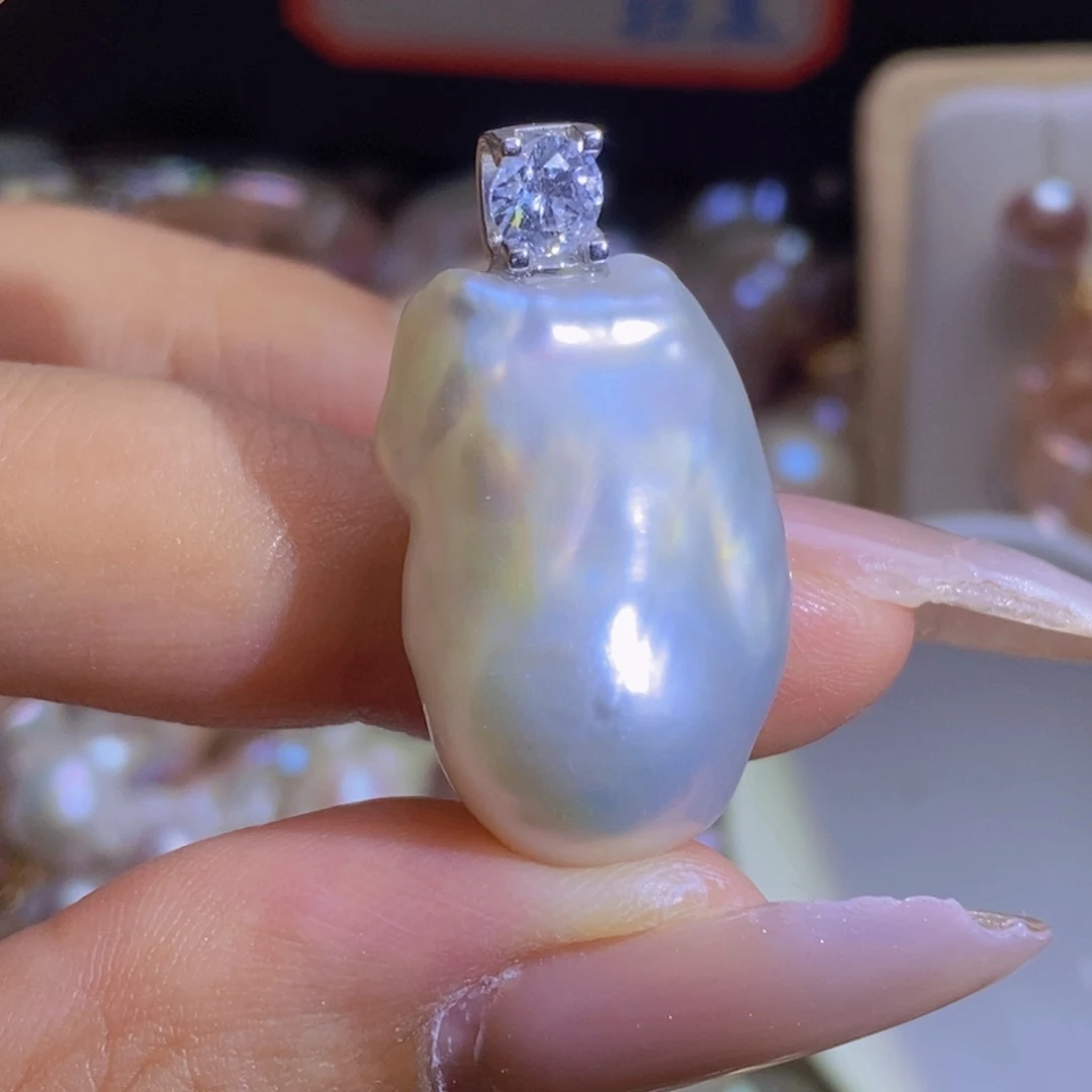 银S925镶嵌淡水珍珠微瑕静