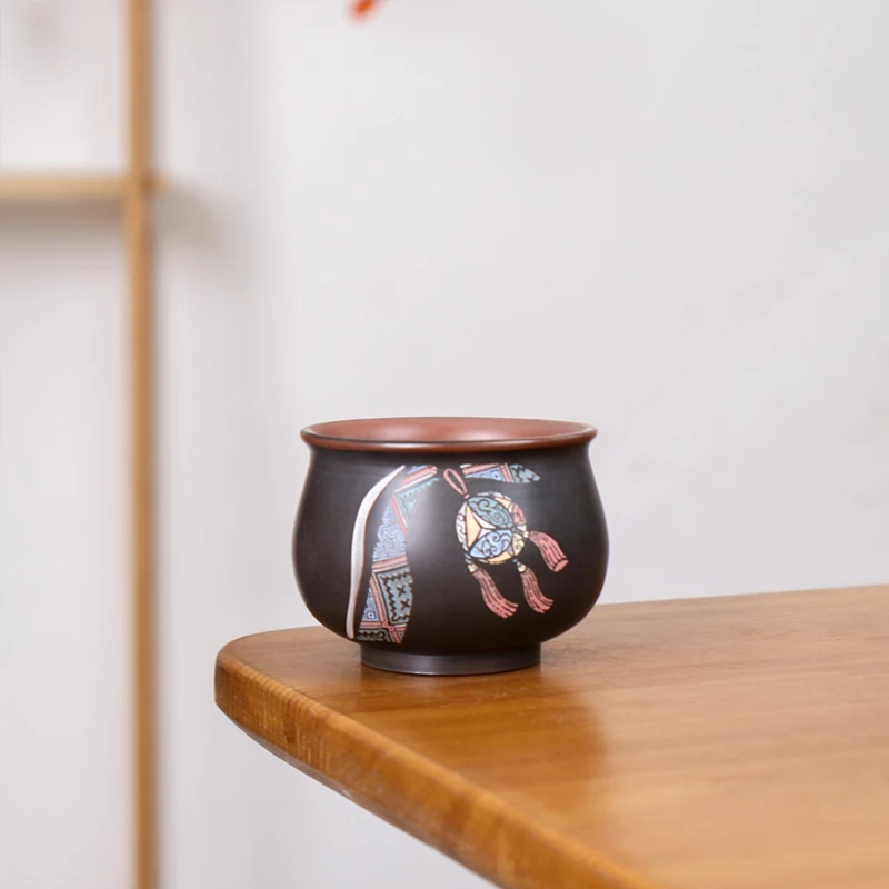绣球杯（约70cc）  原创设计广西非遗文化 广西坭兴陶原矿茶具