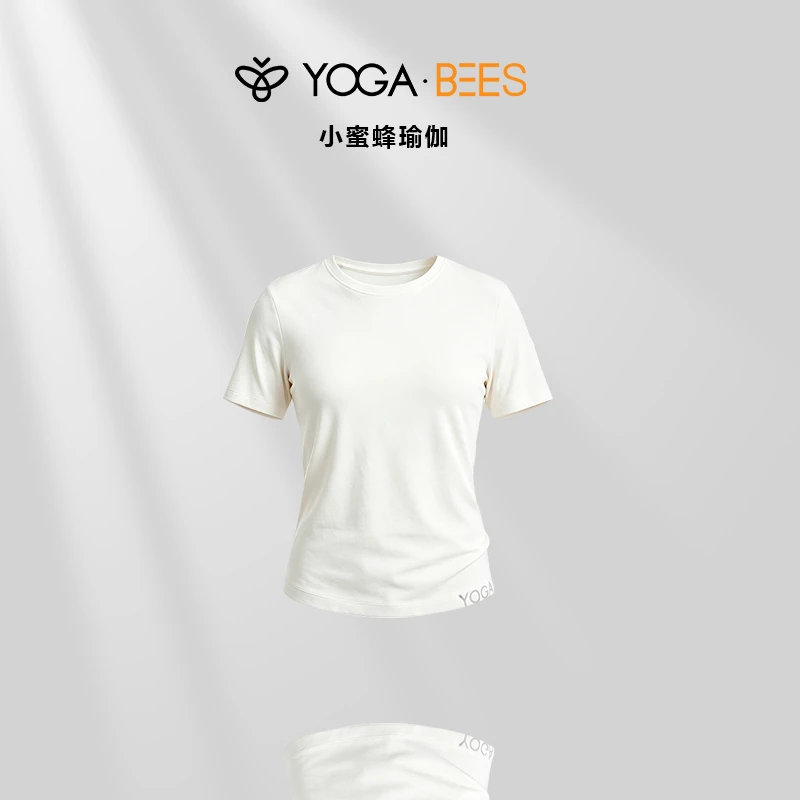 Yogabees小蜜蜂瑜伽无缝圆领纯色短袖T恤女基础简约运动上衣XH162