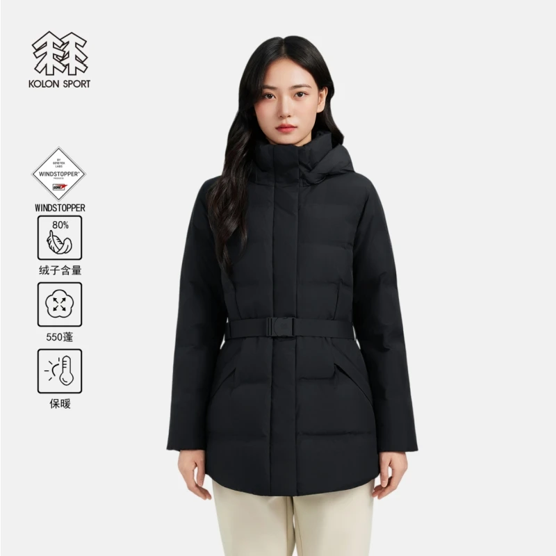 可隆/KOLON SPORT 25年秋冬新款 CWTCH防风收腰中长款鹅绒羽绒服