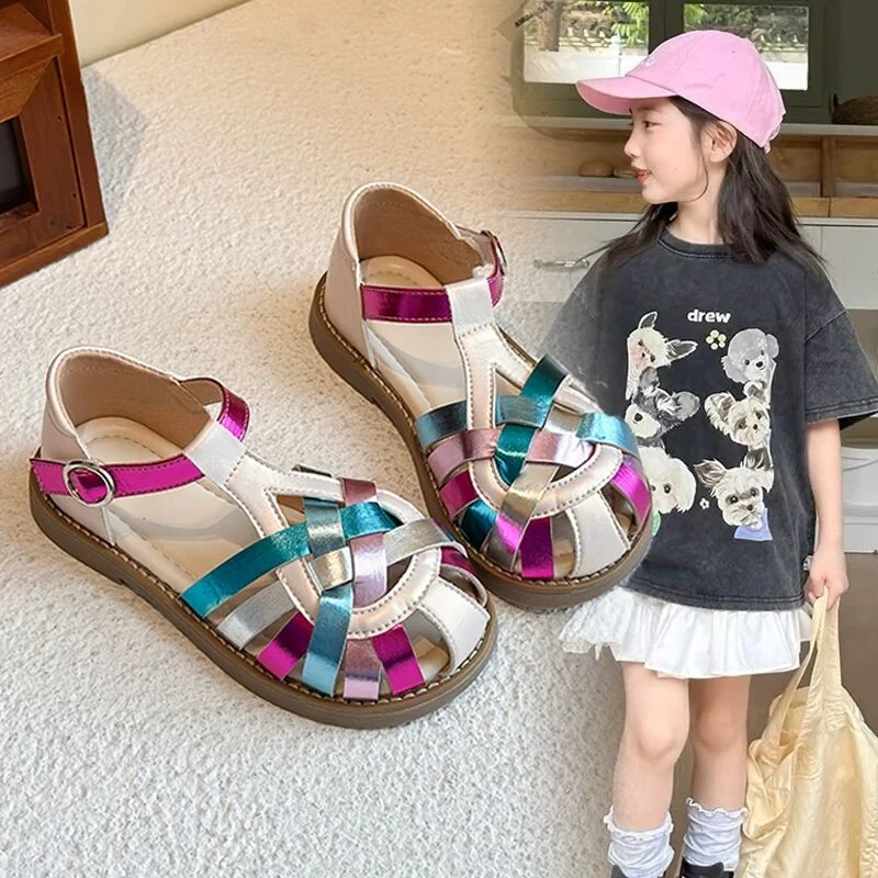 ABC 女童凉鞋2025夏季新款时尚公主鞋儿童彩虹罗马鞋女孩休闲鞋潮
