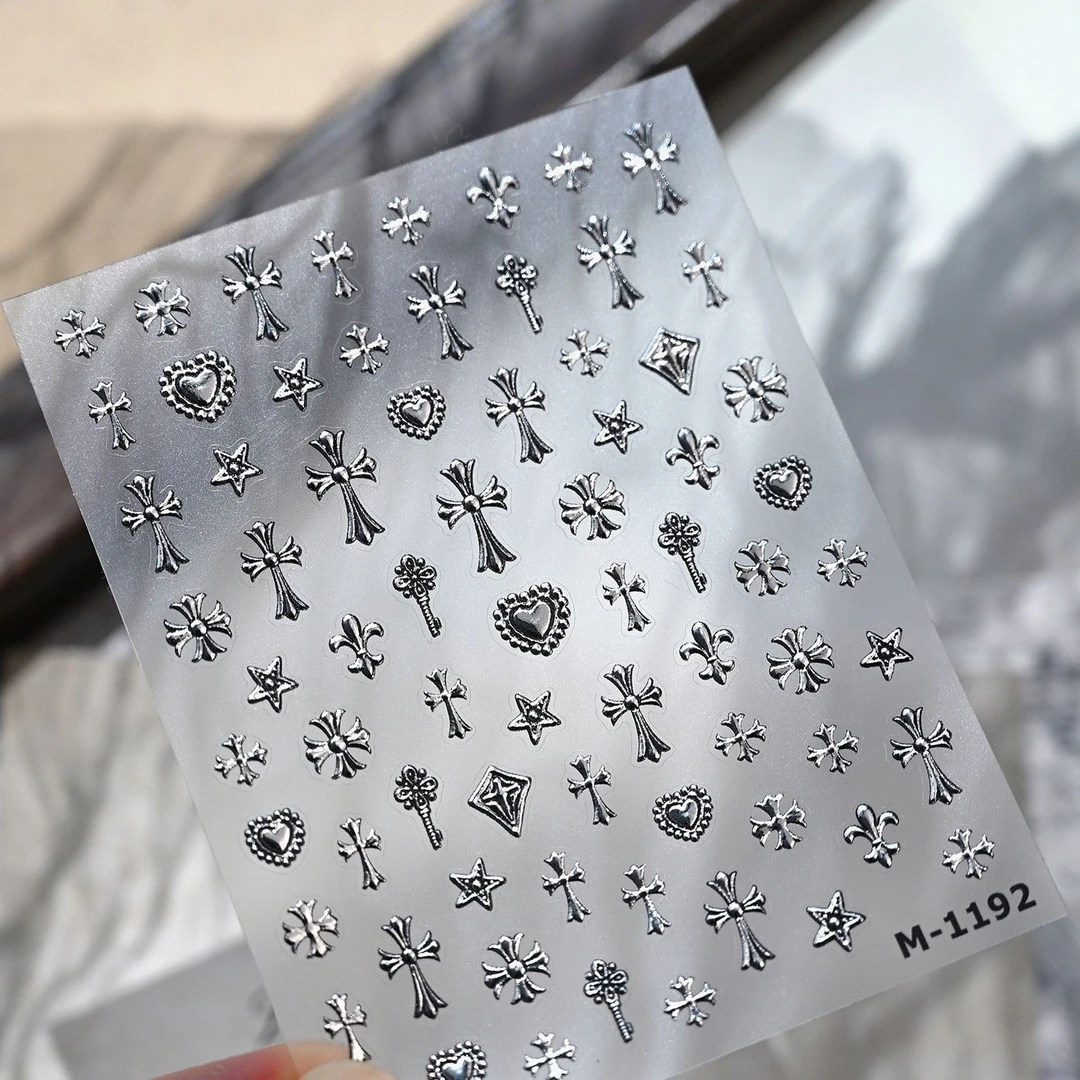 小红书同款复古朋克爱心美甲防水背胶烫银暗黑bape打火机diy贴纸