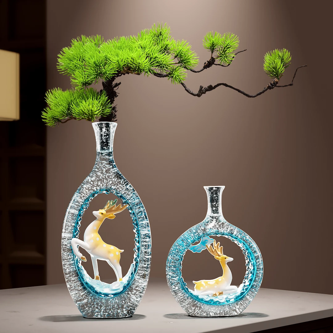 新中式迎客松花瓶摆件玄关电视柜酒柜轻奢高档装饰品乔迁礼物送人