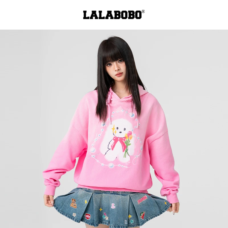 LALABOBO印花宽松连帽休闲时尚百搭慵懒风卫衣LBEA-WSTS14