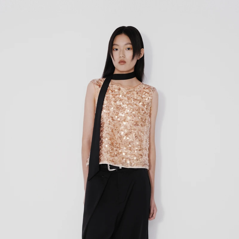 REVAN芮范派对风肉粉色珠片背心RM71201020
