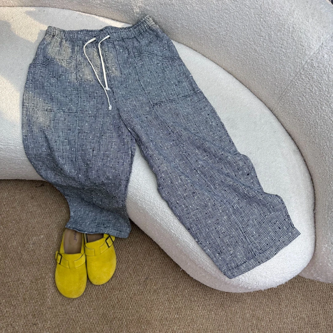 【云素锦】9支亚麻点子纱千鸟格气球8分裤#ac88266