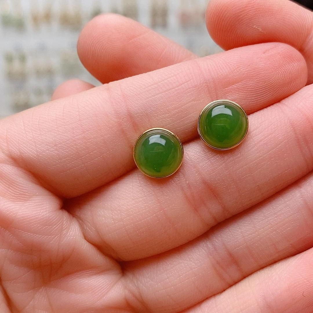 和田玉银S925镶嵌耳饰