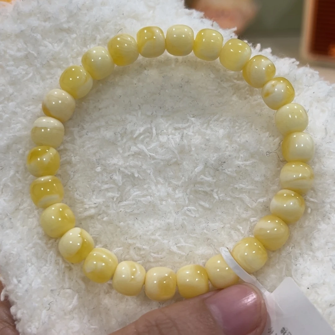 达****蜜蜡未镶嵌手链8m金瓷白