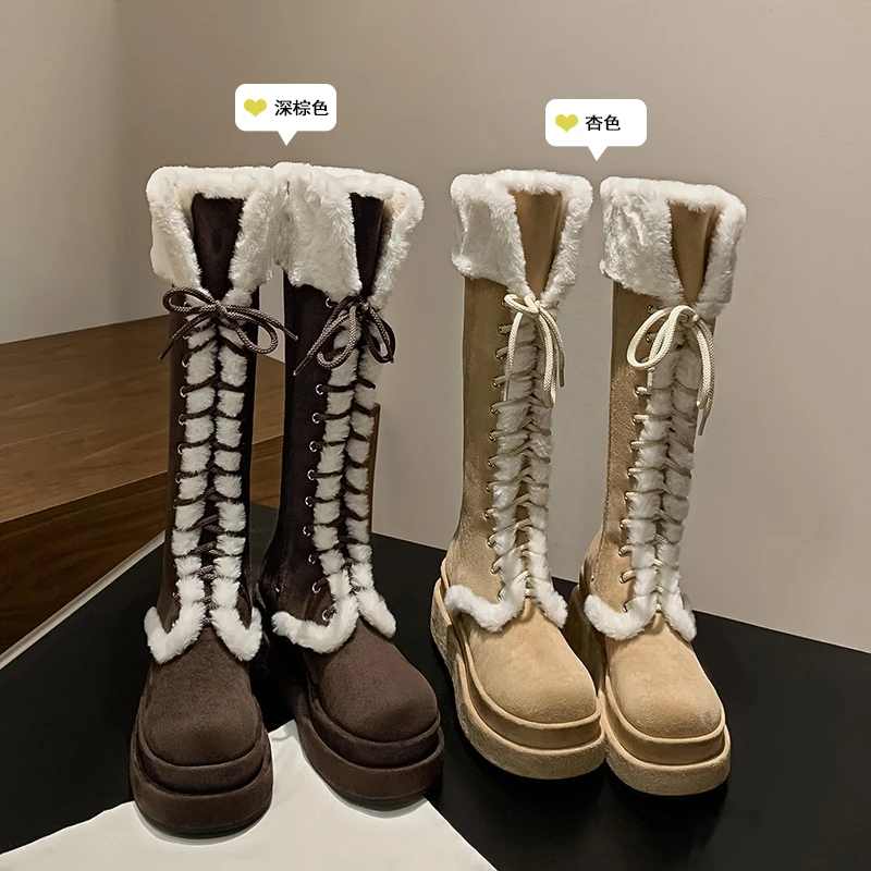 晓晓·【7cm】34-42绒面/羊毛/羊毛 休闲冬季保暖圆头雪地靴时尚