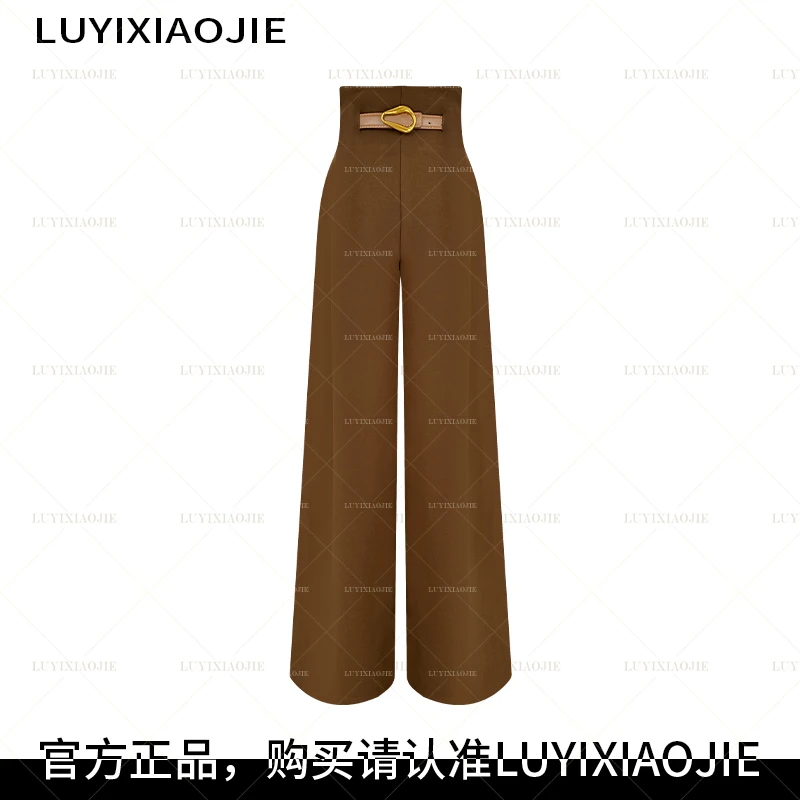 LYXJ【巴斯焦糖】高腰阔腿裤2025秋新款收腰显瘦气质阔腿裤（带腰带）