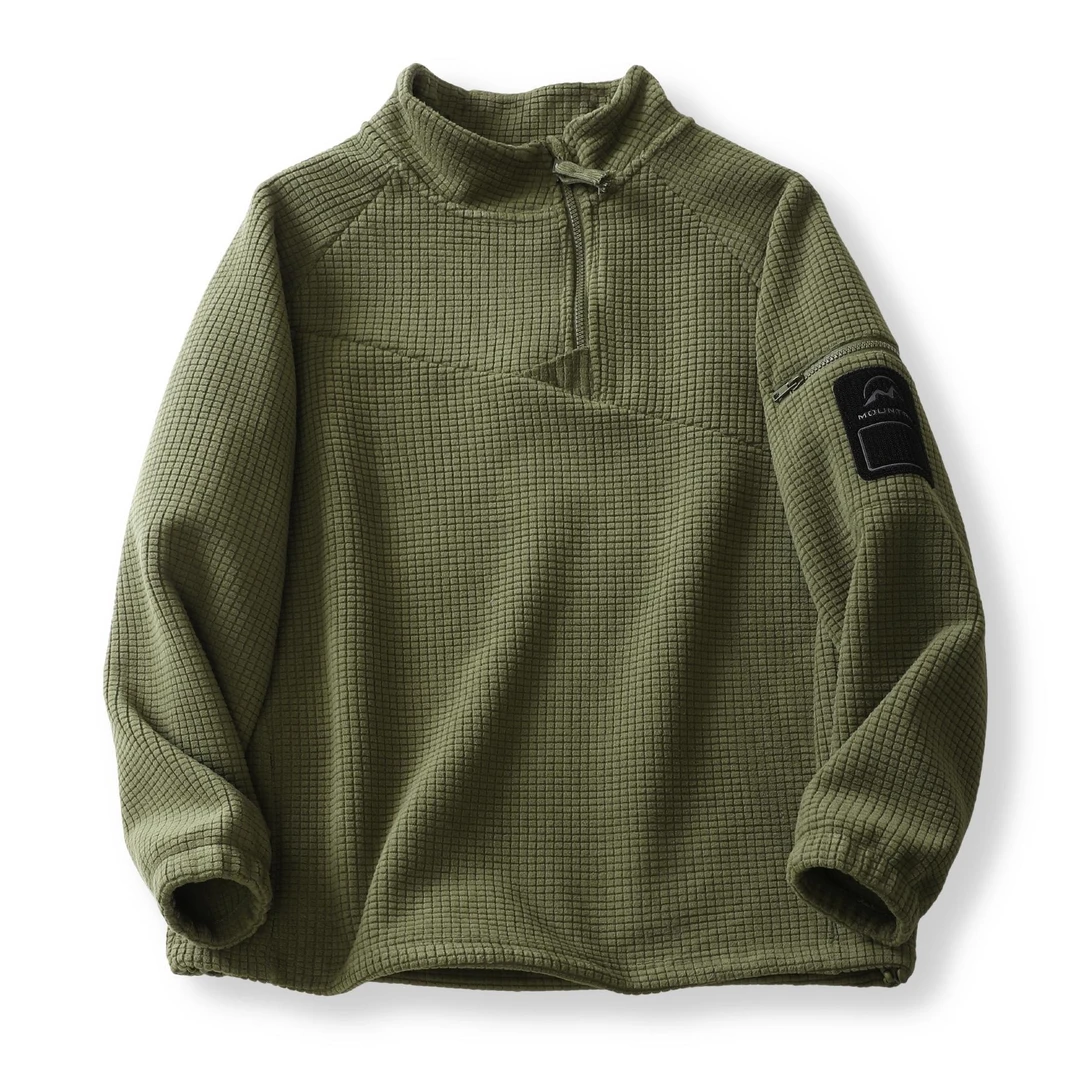 日系复古水洗斜拉链套头卫衣男潮流时尚菠萝纹立领长袖卫衣外套