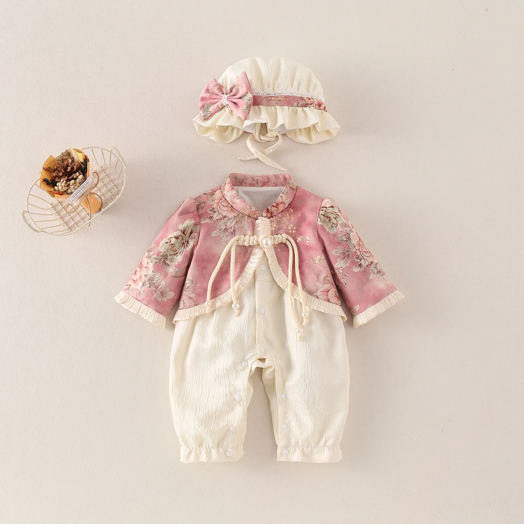 婴幼儿宝宝春秋双层连体衣中国风外出服男女宝宝满月周岁衣服