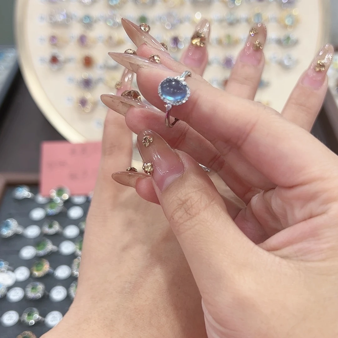 蛇纹石玉戒指银S925镶嵌