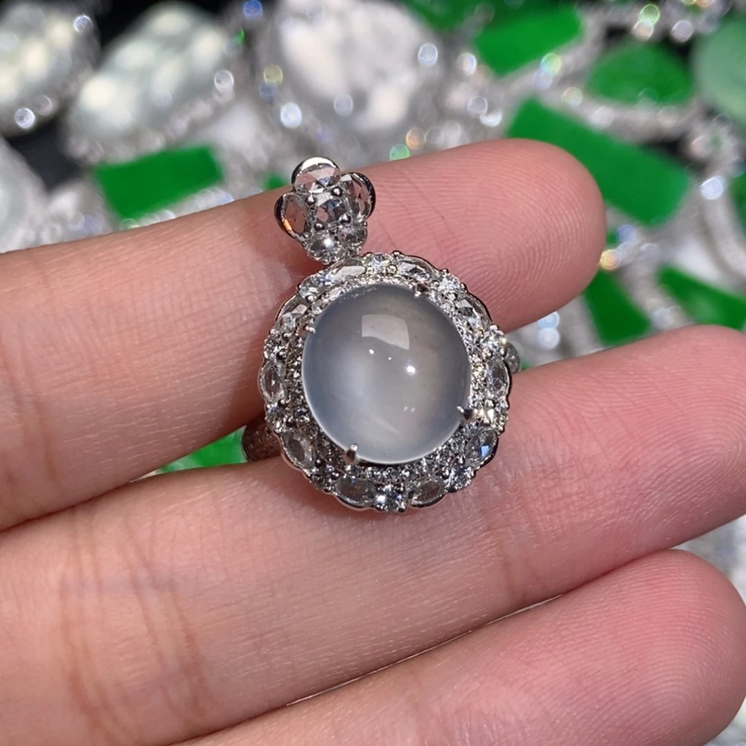 翡翠18K金镶嵌戒指吊坠戒指两用款