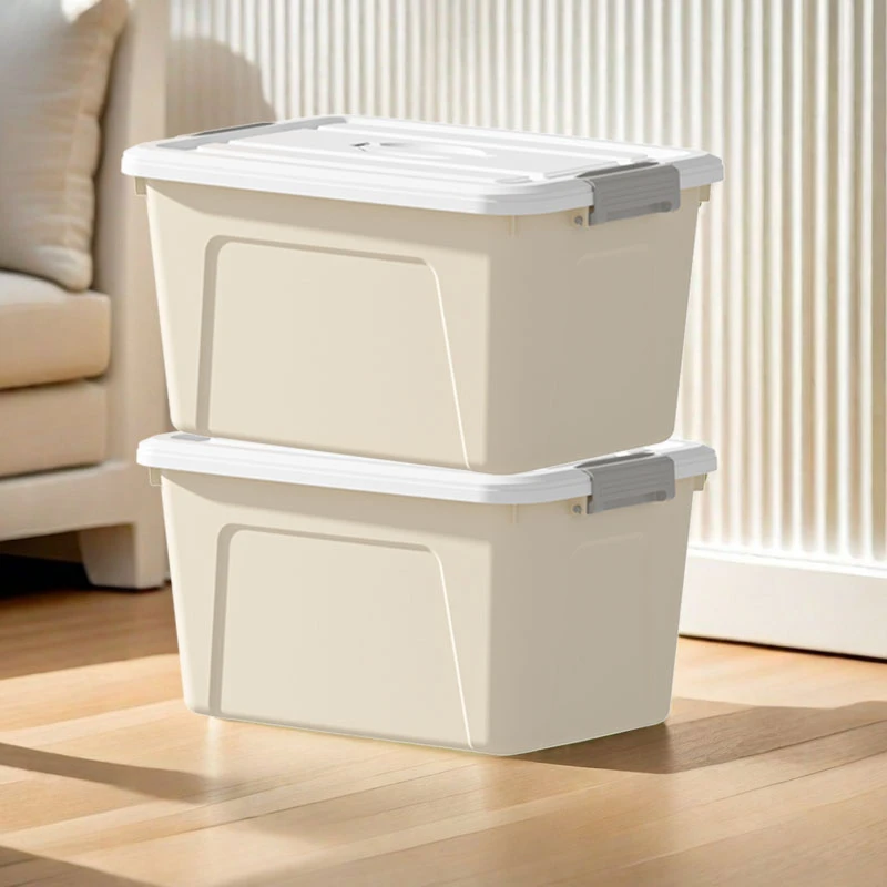 【两个装】奶油色家用收纳盒玩具整理箱衣柜收纳箱（尺寸31x22x18cm）