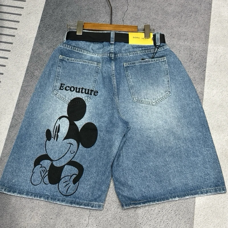 百搭时尚夏季新款简约宽松遮肉直筒阔腿五分牛仔裤女显瘦