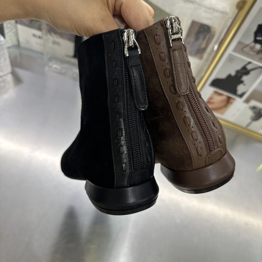 7920-1内增高方跟磨砂冬后拉链方头短靴女靴靴子粗跟时装靴