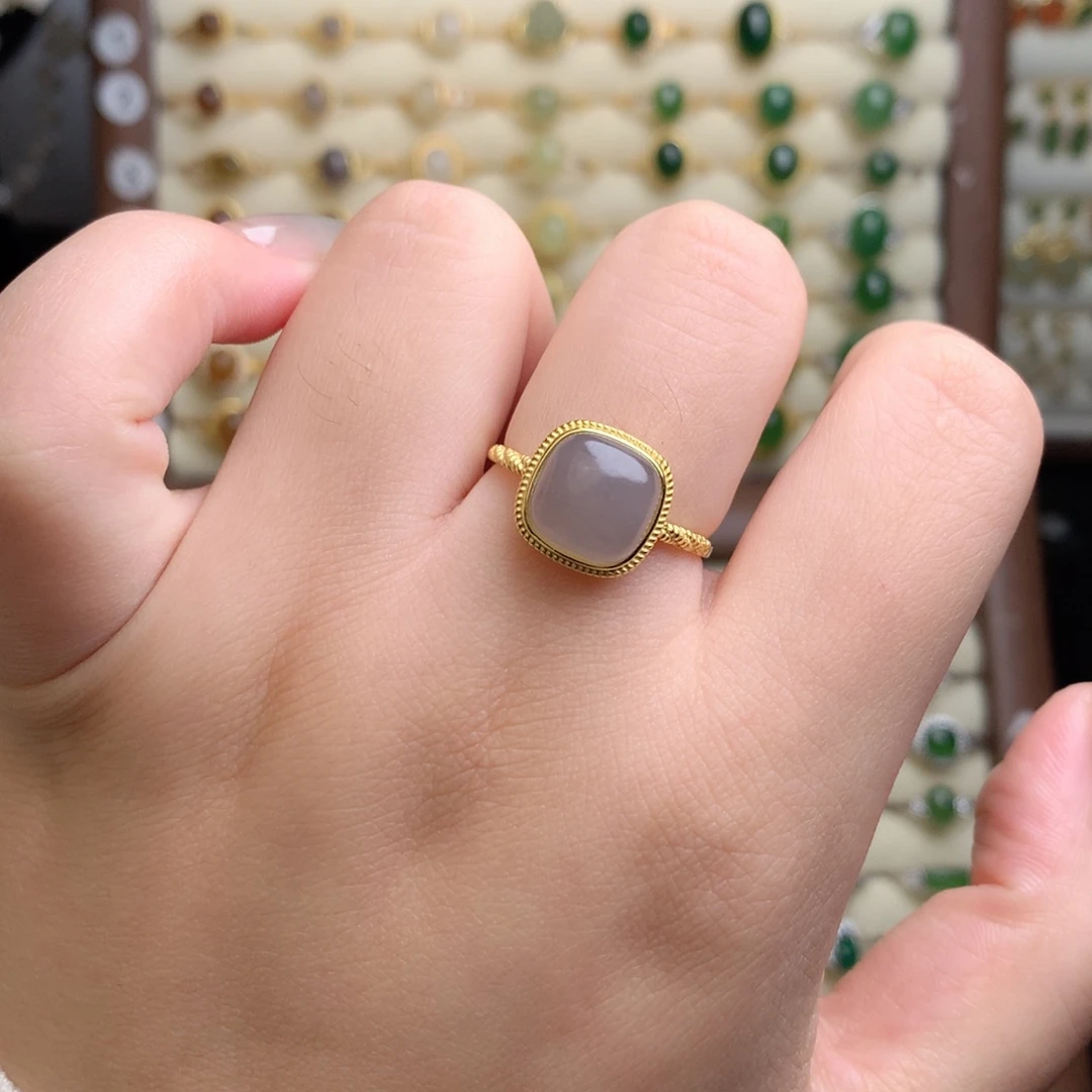 和田玉银S925镶嵌戒指