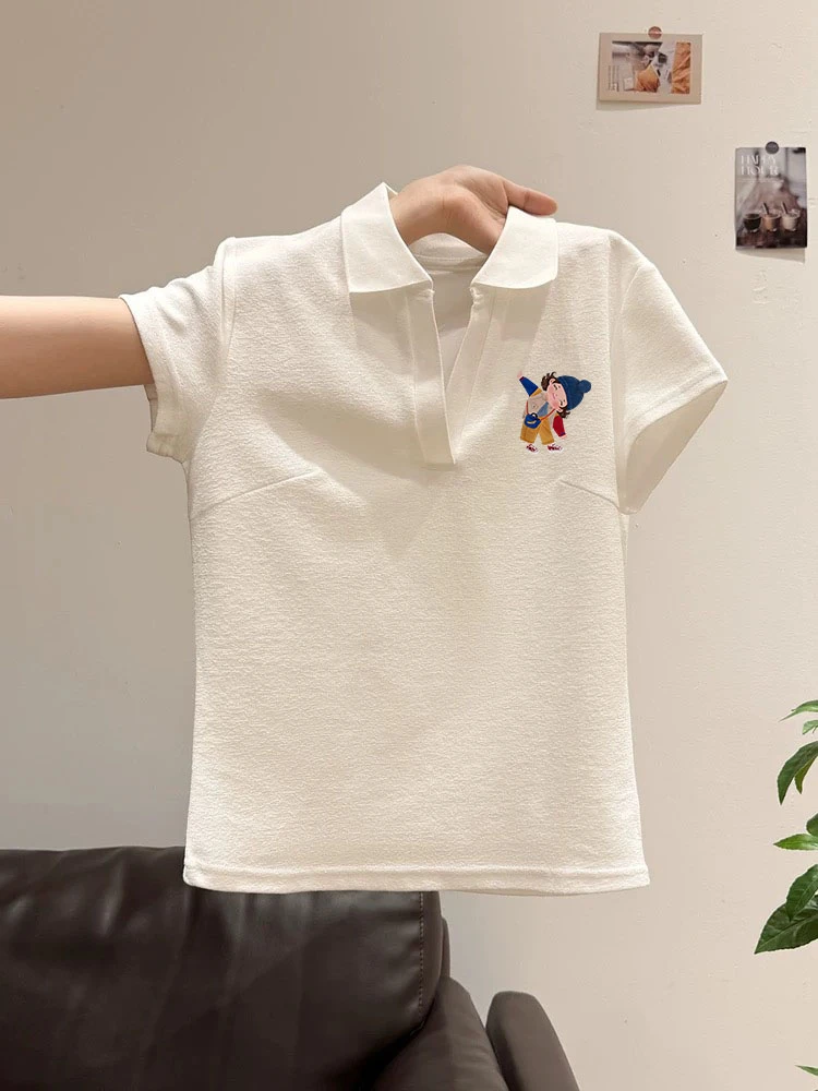 夏季翻领韩版新款t恤女美式正肩百搭白色POLO衫短袖修身显瘦上衣