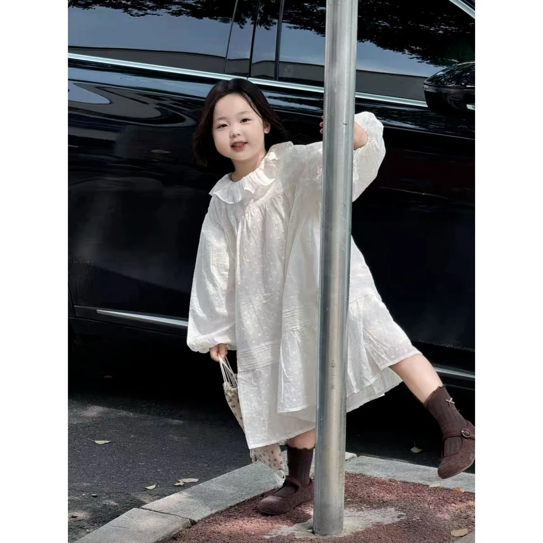 2025春季新款 韩版童装 女童法式气质蕾丝花边荷叶领公主裙连衣裙