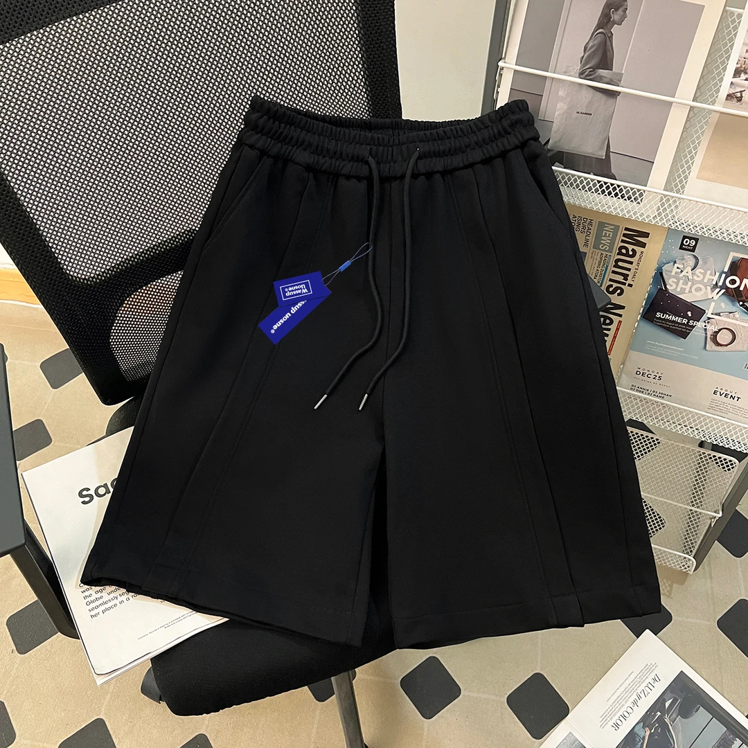 2025新款潮牌黑色短裤男夏季宽松休闲直筒中裤百搭美式运动五分裤